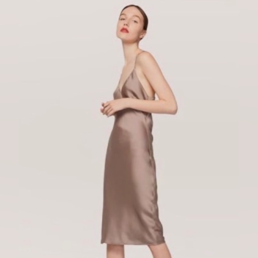 Fame and Partners Gray Ziv Satin V Neck Revolve Dress Sz.4